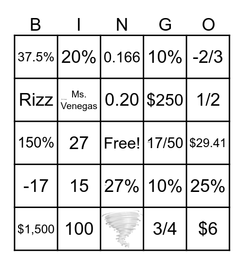 Hornedo 6th % Proportions Bingo Card