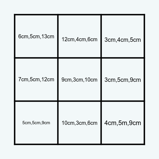 Properties of Triangles - Side1 + Side 2 > Side 3 Bingo Card