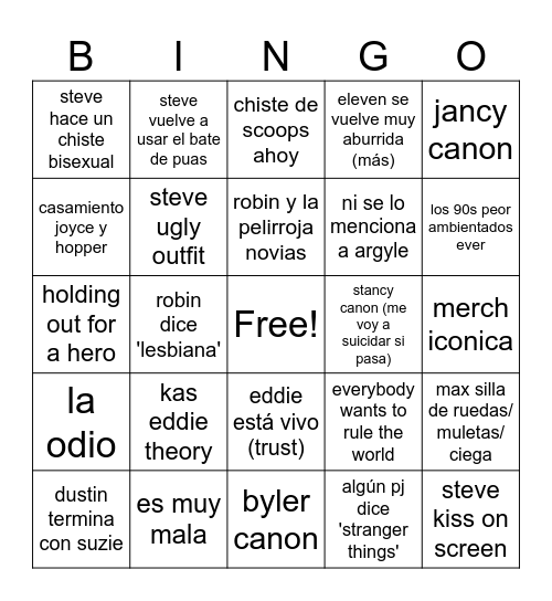 ST5 PREDICTIONS Bingo Card