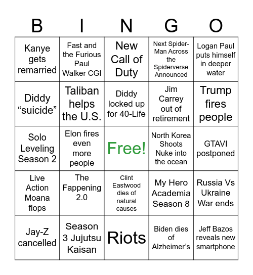 2025 Bingo Card