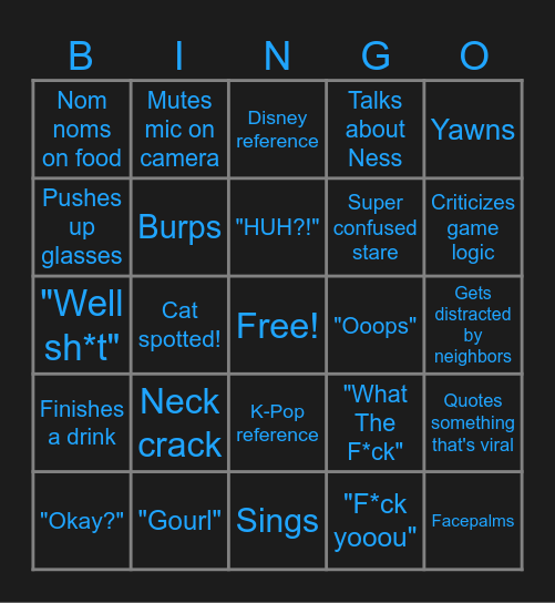 Jeo Solo Stream Bingo Card