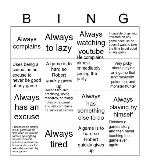 Robert Bingo Card