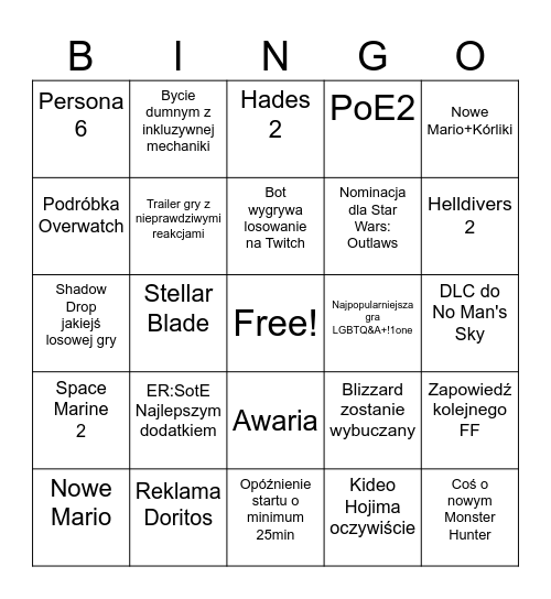 VGA Bingo Szarego! Bingo Card