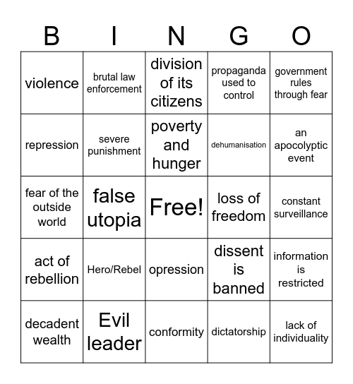 Dystopian Bingo Card