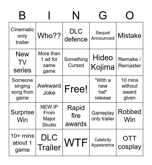 GOTY AD Awards Bingo Card