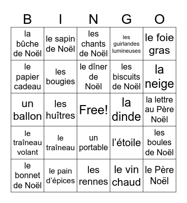 French Christmas Bingo Card