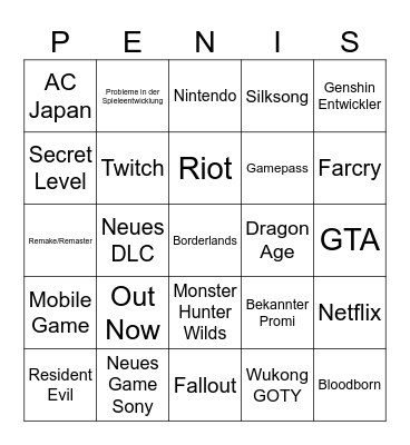 Game Awards 2024 Bingo Card