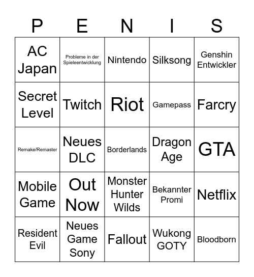 Game Awards 2024 Bingo Card