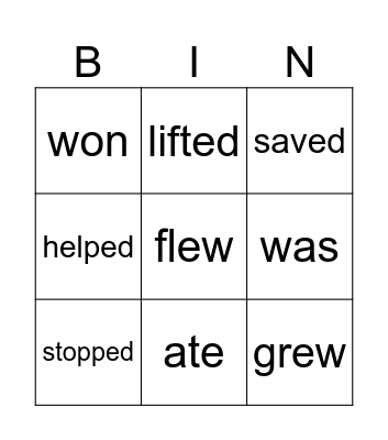 Action verbs Bingo Card