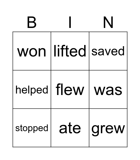 Action verbs Bingo Card