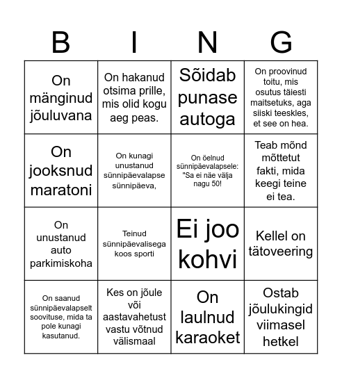 Sünnipäeva bingo Card