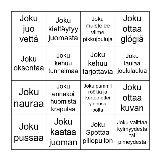 Pikkujoulu bingo Card