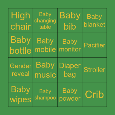 Caroline's Baby Bingo Card