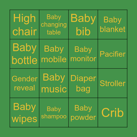 Caroline's Baby Bingo Card