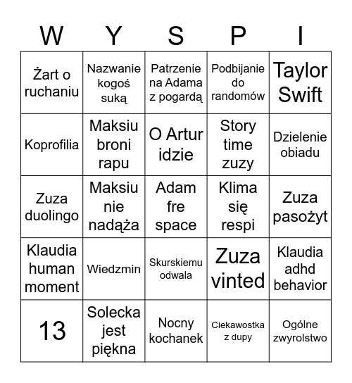 Wyspian bingo Card