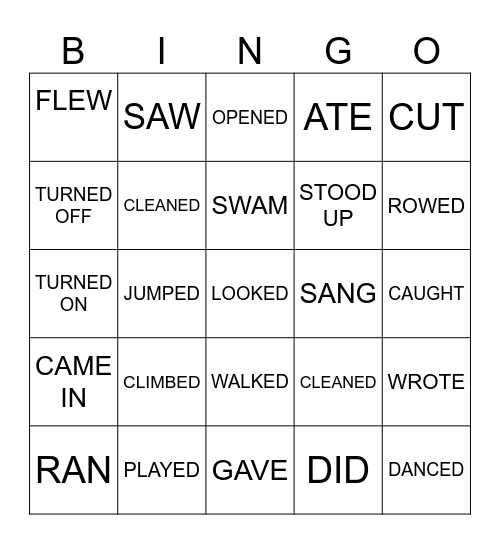 PAST SIMPLE Bingo Card