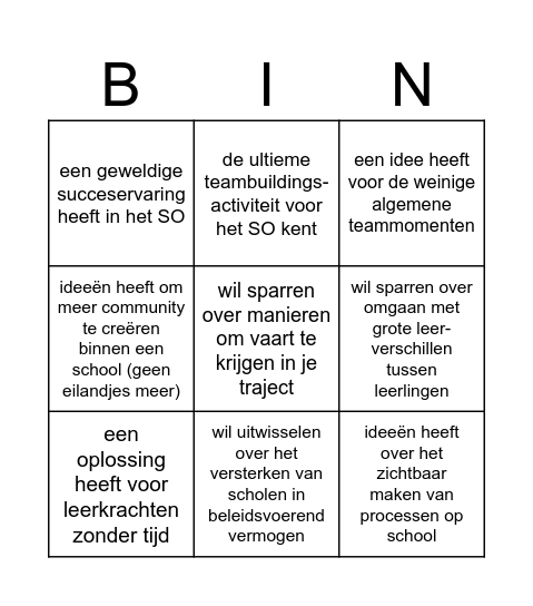 Zo gaat dat in het SO: zoek iemand die... Bingo Card