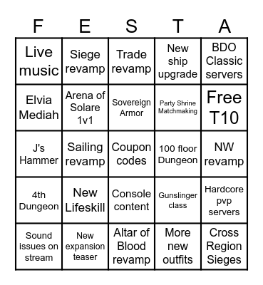 Black Desert Festa 2024 Bingo Card