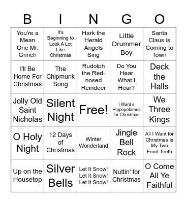 Christmas Songs BINGO Card