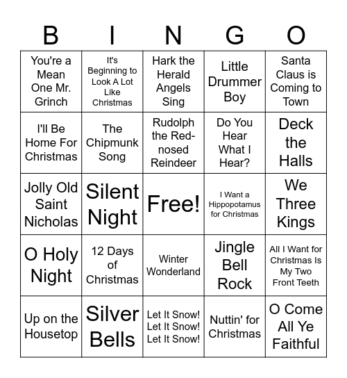 Christmas Songs BINGO Card