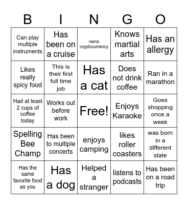 Find someone who..... Bingo Card