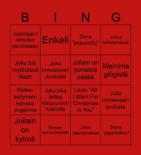 Nuortenillan joulubingo Card