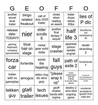 TGA 2024 Bingo Card
