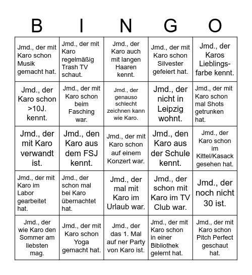 Karo's 30. Geburstag Bingo Card