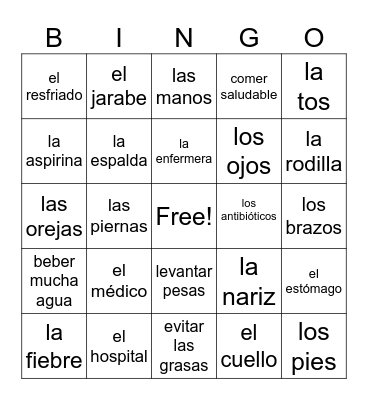 SPA 2 UP3 La salud Bingo Card