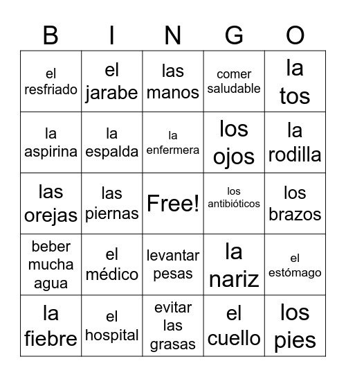 SPA 2 UP3 La salud Bingo Card