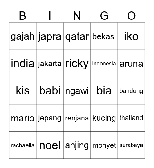 Untitled Bingo Card