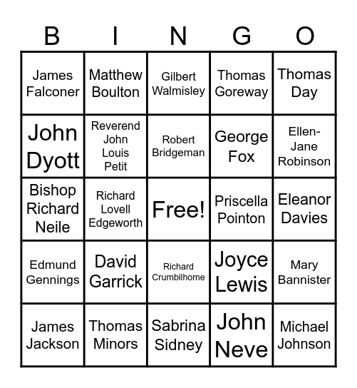 Lichfield People - Past and Present Bingo Card