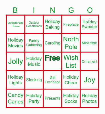 Holiday Bingo Card