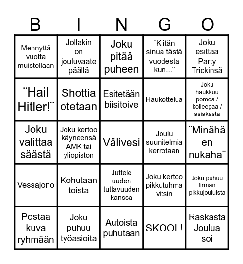 Pikkujoulut Bingo Card