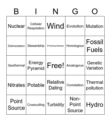 Mid-Term Vocabulary Bingo Card