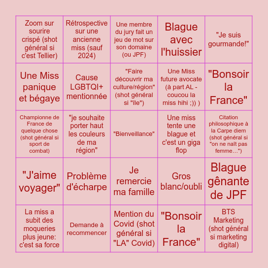 MISS FRANCE 2025 Bingo Card