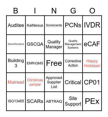 GSCQA Christmas Bingo Card