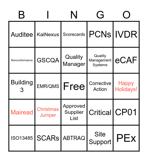 GSCQA Christmas Bingo Card