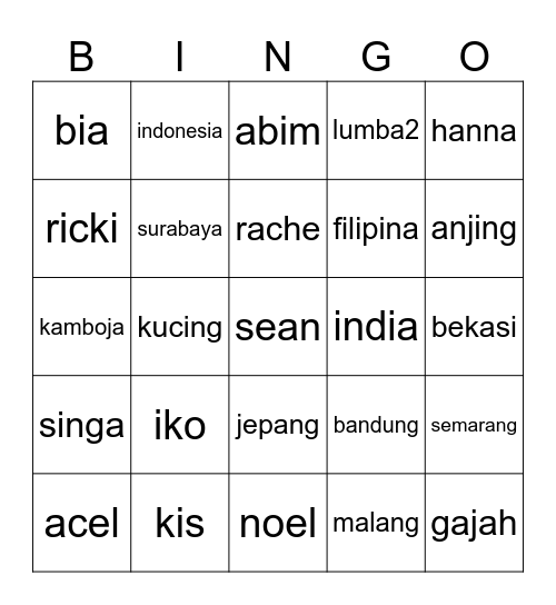 Untitled Bingo Card