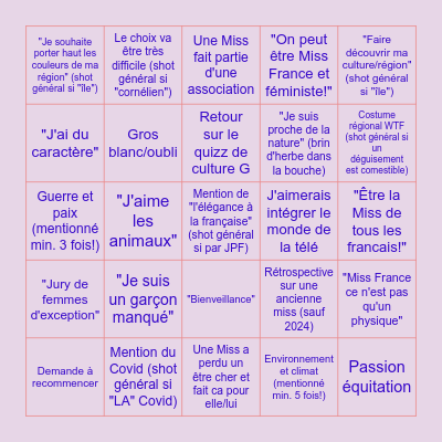 MISS FRANCE 2025 Bingo Card