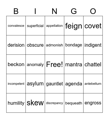 Vocab 14 Bingo Card