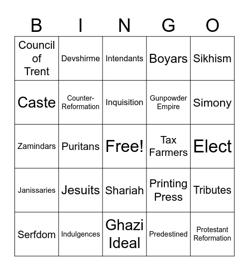 Unit 3 Vocab Bingo Card