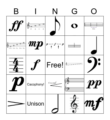 Music Terms Bingo Card