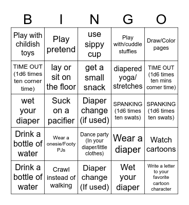 ABDL Task Bingo Card