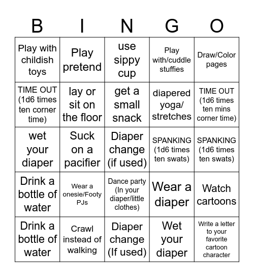 ABDL Task Bingo Card