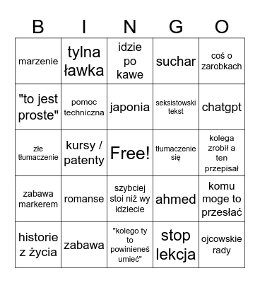 jack Bingo Card