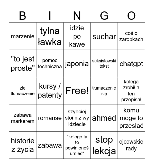 jack Bingo Card