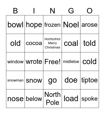 Christmas with Long O Bingo Card