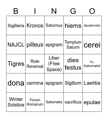Saturnalia Bingo Card