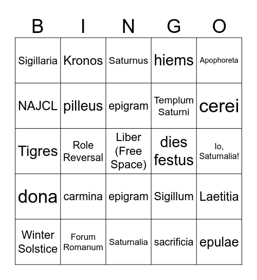 Saturnalia Bingo Card